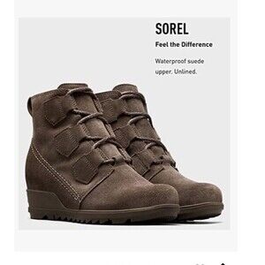 Sorel Evie Major Dark Taupe Suede Wedge Bootie Ankle Boots Sz 7.5